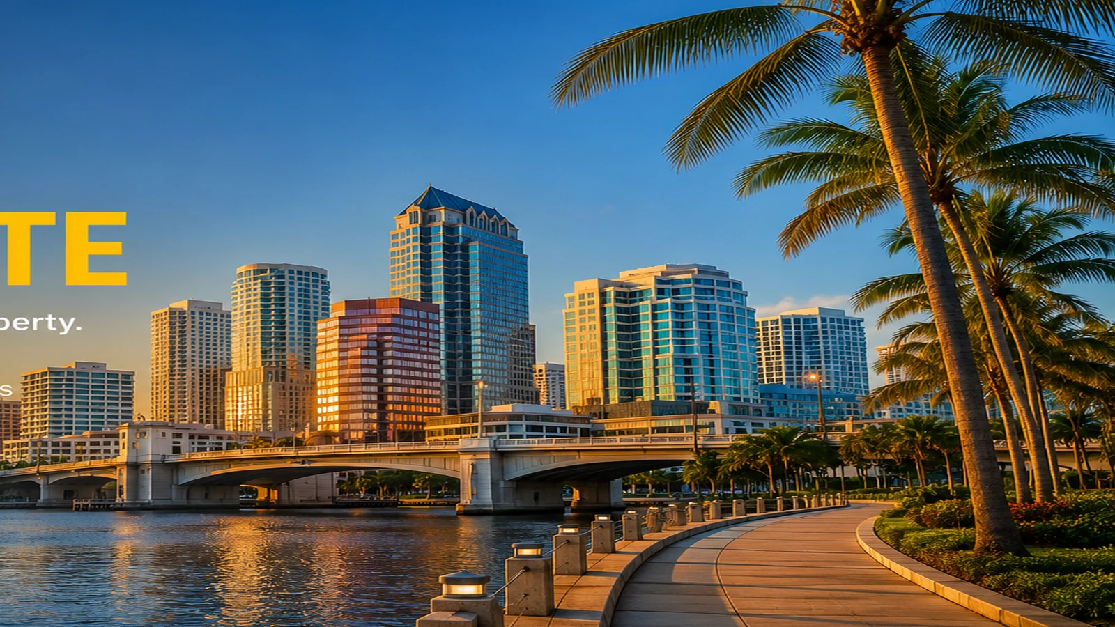 Southwest Florida waterfront city skyline at golden hour
